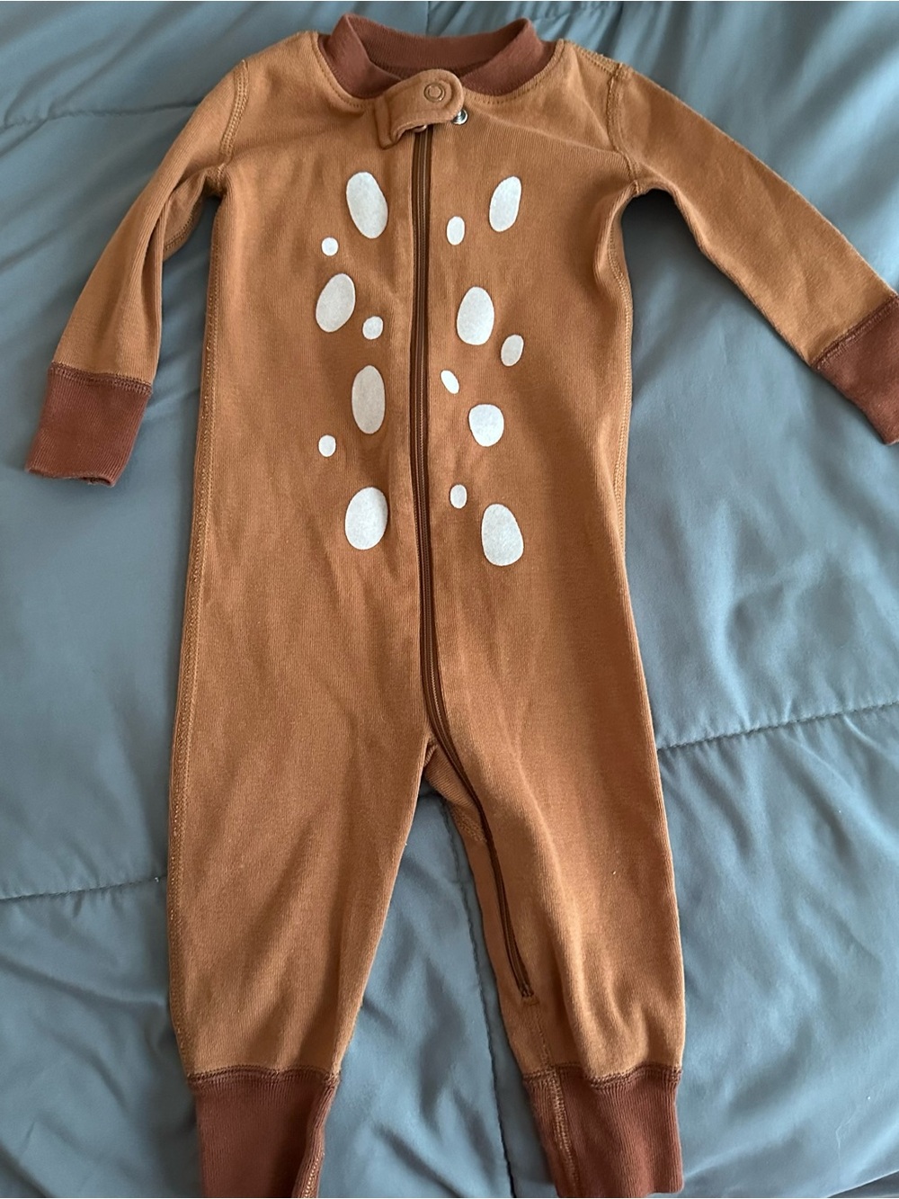 Hannah Andersson Baby Brown Deer-Print One-Piece Zip Romper